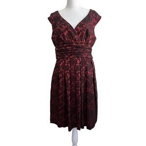 Boston Proper Short Dress Red Black Jacquard Cocktail Party Size 8